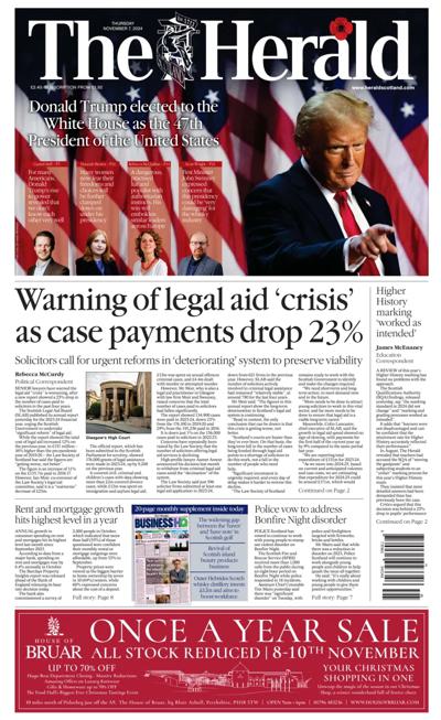 The Herald Newspaper Front Page (UK) for 7 November 2024