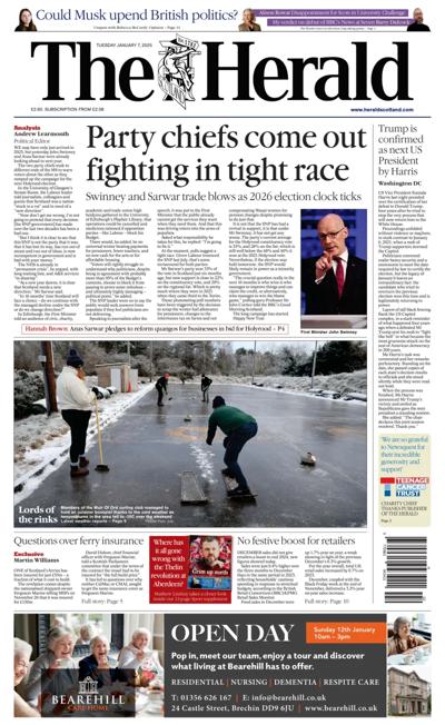 The Herald Newspaper Front Page (UK) for 7 January 2025