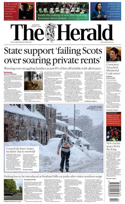 The Herald Newspaper Front Page (UK) for 7 January 2026