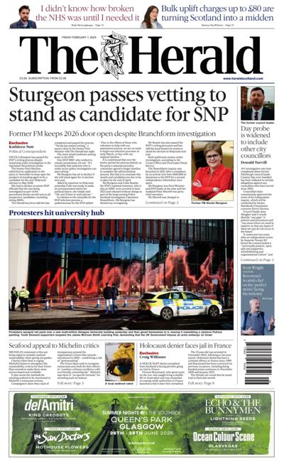 The Herald Newspaper Front Page (UK) for 7 February 2025