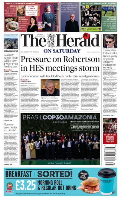 The Herald Newspaper Front Page (UK) for 8 November 2025