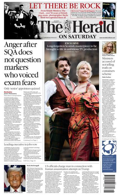 The Herald Newspaper Front Page (UK) for 9 November 2024