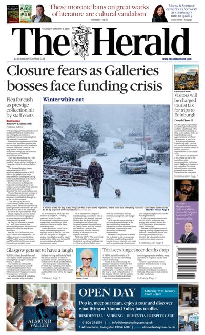 The Herald Newspaper Front Page (UK) for 9 January 2025