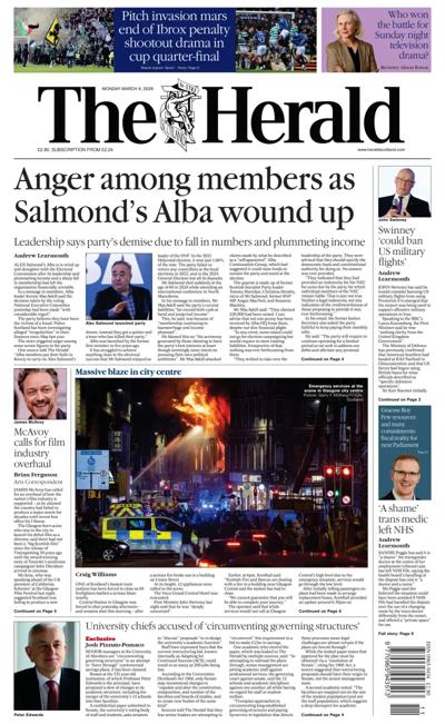 The Herald Newspaper Front Page (UK) for 9 March 2026
