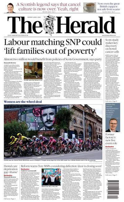 The Herald Newspaper Front Page (UK) for 9 June 2025