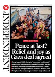 The Independent front page for 10 October 2025