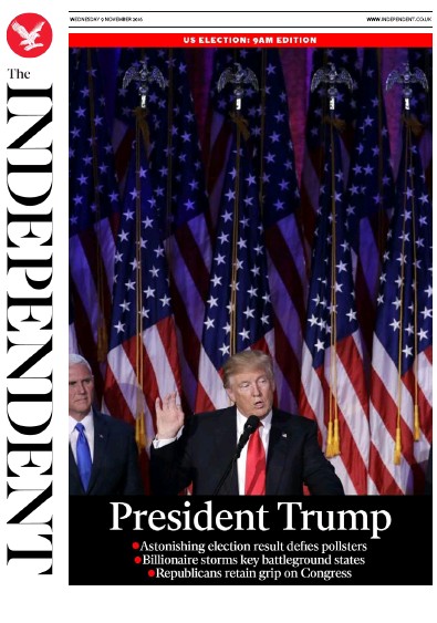 The Independent Newspaper Front Page (UK) for 10 November 2016