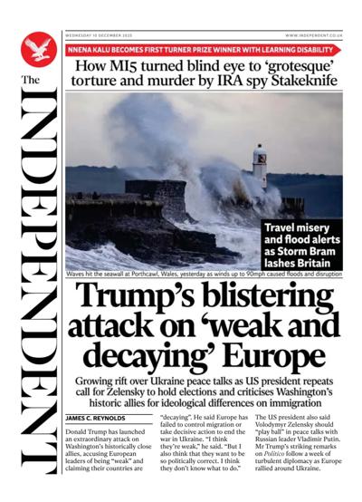 The Independent Newspaper Front Page (UK) for 10 December 2025