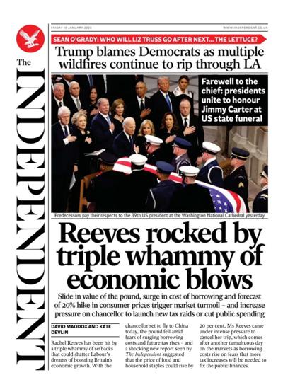 The Independent Newspaper Front Page (UK) for 10 January 2025