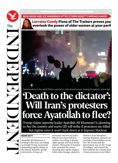 The Independent Newspaper Front Page (UK) for 10 January 2026