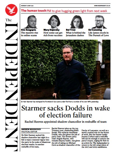 The Independent Newspaper Front Page (UK) for 10 May 2021