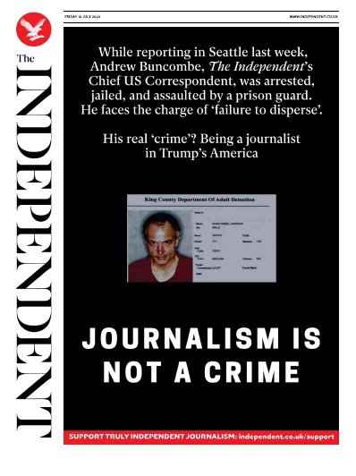 The Independent Newspaper Front Page (UK) for 10 July 2020