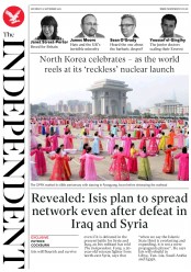 The Independent (UK) Newspaper Front Page for 10 September 2016