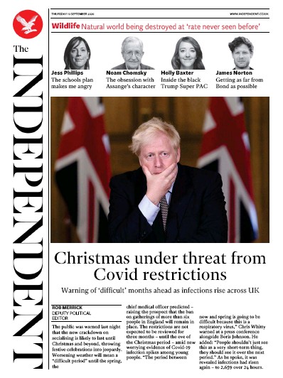 The Independent Newspaper Front Page (UK) for 10 September 2020