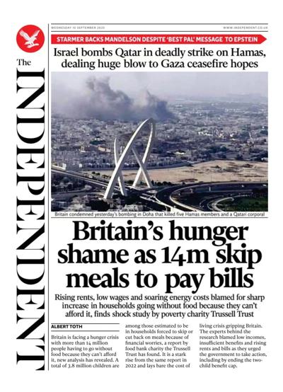 The Independent Newspaper Front Page (UK) for 10 September 2025