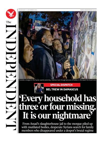 The Independent Newspaper Front Page (UK) for 11 December 2024