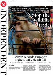 The Independent (UK) Newspaper Front Page for 11 April 2020