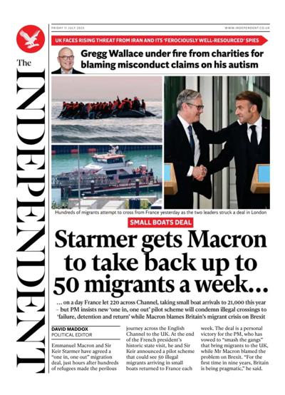 The Independent Newspaper Front Page (UK) for 11 July 2025