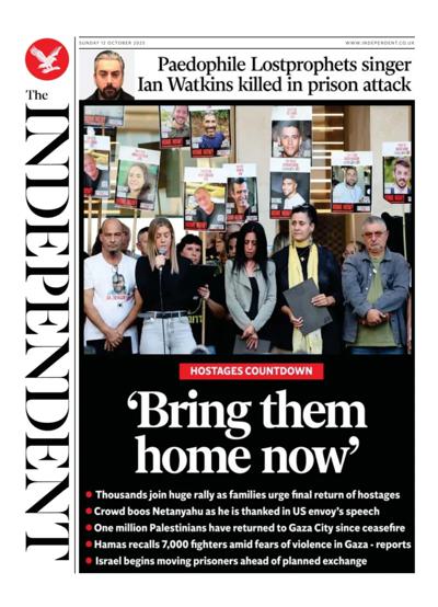 The Independent Newspaper Front Page (UK) for 12 October 2025