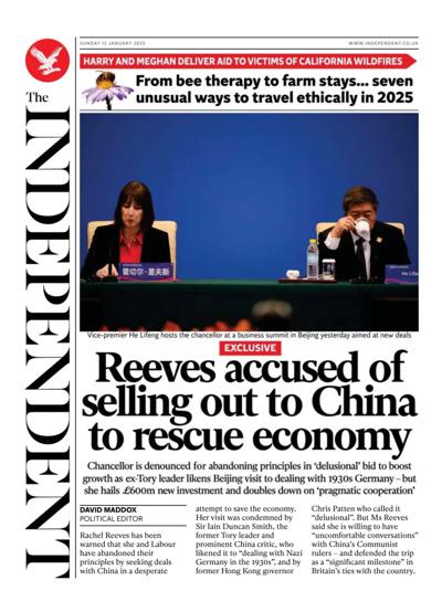 The Independent Newspaper Front Page (UK) for 12 January 2025