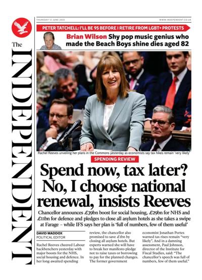 The Independent Newspaper Front Page (UK) for 12 June 2025
