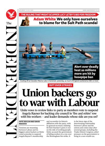 The Independent Newspaper Front Page (UK) for 12 July 2025