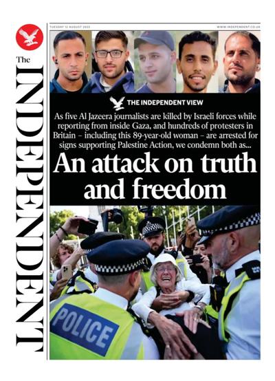 The Independent Newspaper Front Page (UK) for 12 August 2025