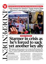 The Independent front page for 12 September 2025