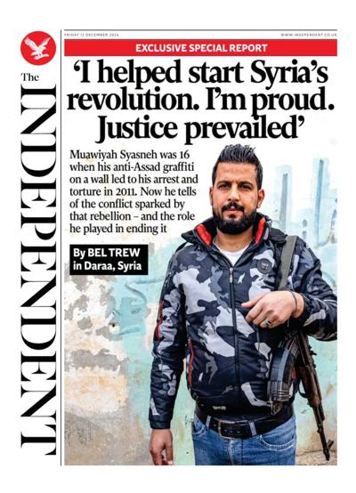 The Independent Newspaper Front Page (UK) for 13 December 2024