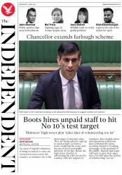 The Independent (UK) Newspaper Front Page for 13 May 2020