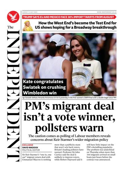 The Independent Newspaper Front Page (UK) for 13 July 2025