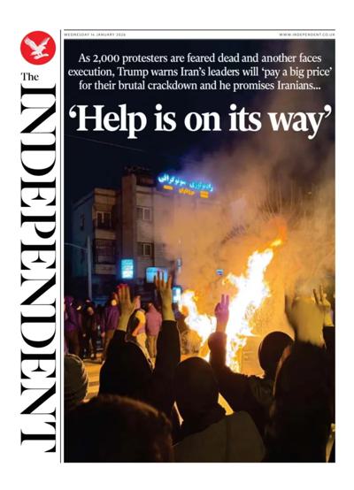 The Independent Newspaper Front Page (UK) for 14 January 2026