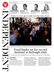 The Independent (UK) Newspaper Front Page for 14 September 2020