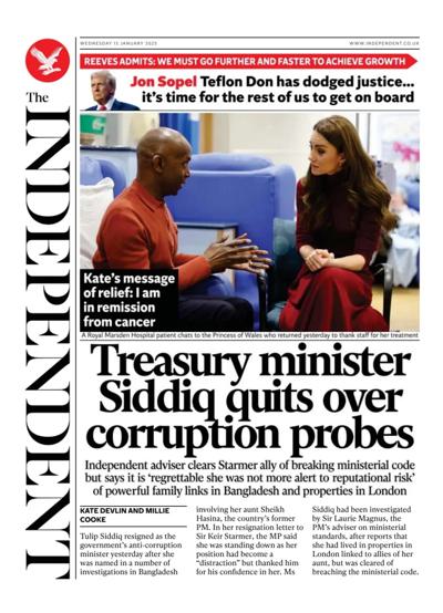 The Independent Newspaper Front Page (UK) for 15 January 2025