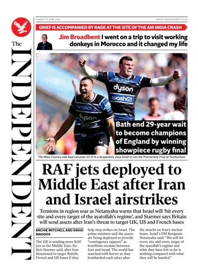 The Independent Newspaper Front Page (UK) for 15 June 2025