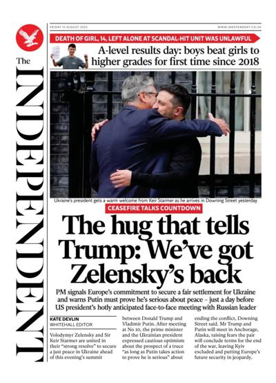 The Independent Newspaper Front Page (UK) for 15 August 2025