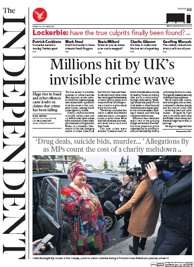 The Independent Newspaper Front Page (UK) for 16 October 2015