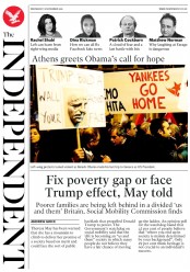 The Independent (UK) Newspaper Front Page for 16 November 2016