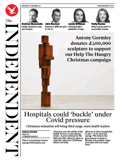 The Independent Newspaper Front Page (UK) for 16 December 2020