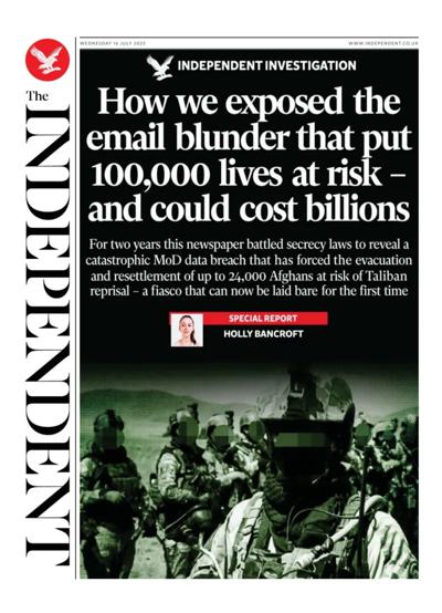 The Independent Newspaper Front Page (UK) for 16 July 2025
