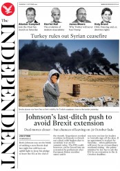 The Independent (UK) Newspaper Front Page for 17 October 2019