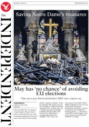 The Independent (UK) Newspaper Front Page for 17 April 2019