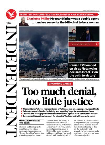 The Independent Newspaper Front Page (UK) for 17 June 2025
