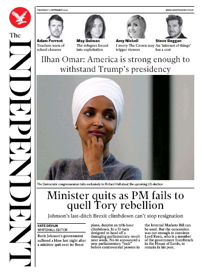 The Independent Newspaper Front Page (UK) for 17 September 2020