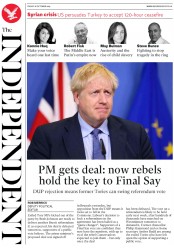 The Independent (UK) Newspaper Front Page for 18 October 2019