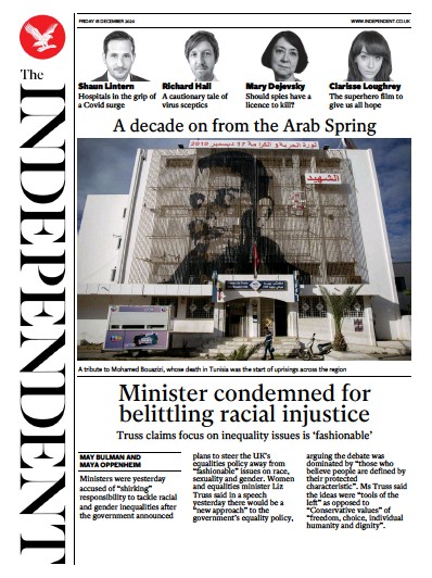 The Independent Newspaper Front Page (UK) for 18 December 2020