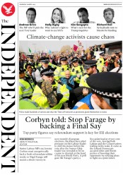 The Independent (UK) Newspaper Front Page for 18 April 2019