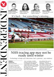 The Independent (UK) Newspaper Front Page for 18 June 2020