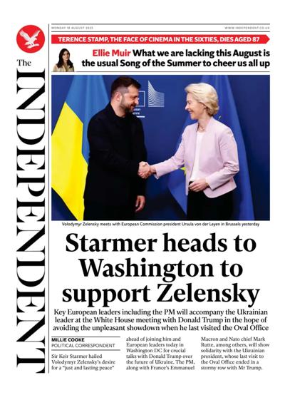The Independent Newspaper Front Page (UK) for 18 August 2025