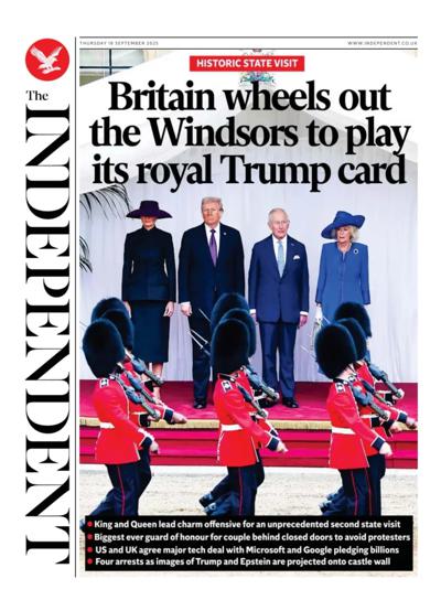 The Independent Newspaper Front Page (UK) for 18 September 2025
